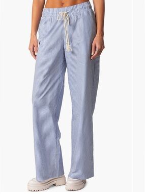 Edikted Blue and White Pinstripe Wide-Leg Pants